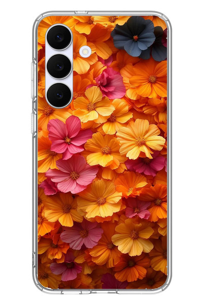Le Balvo Samsung Galaxy S25 FE Uyumlu Sarı Pembe Çiçekler Baskılı Silikon Kılıf