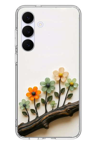 Le Balvo Samsung Galaxy S25 FE Uyumlu Dalda Açan Çiçekler Baskılı Silikon Kılıf
