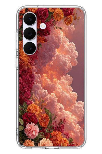 Le Balvo Samsung Galaxy S25 FE Uyumlu Güller ve Bulutlar Baskılı Silikon Kılıf