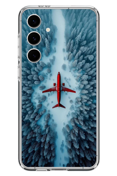 Le Balvo Samsung Galaxy S24 FE Uyumlu Kış Ortasında Uçak Baskılı Silikon Kılıf