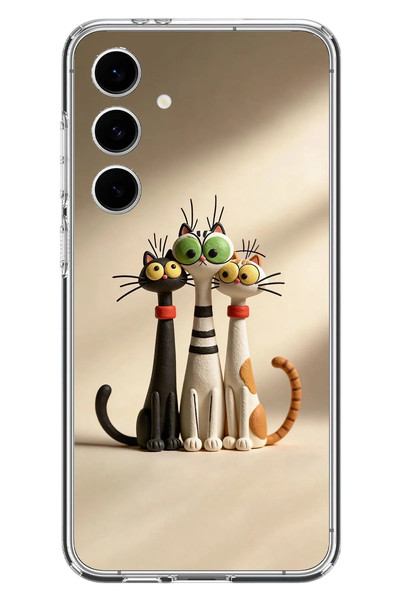 Le Balvo Samsung Galaxy S24 FE Uyumlu Neşeli Kedi Ailesi Baskılı Silikon Kılıf
