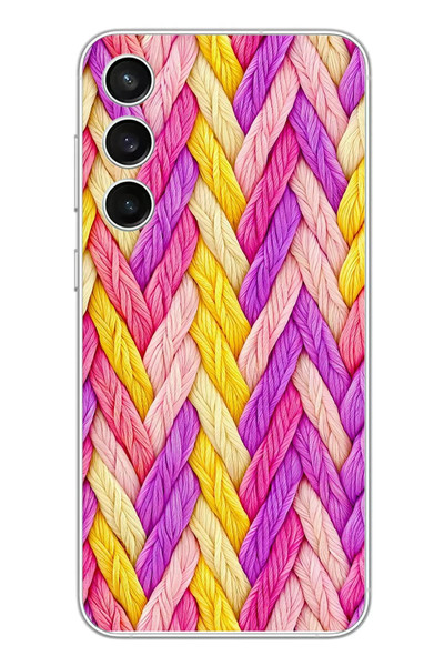 Le Balvo Samsung Galaxy S23 FE Uyumlu Mor Sarı Örgü Baskılı Silikon Kılıf
