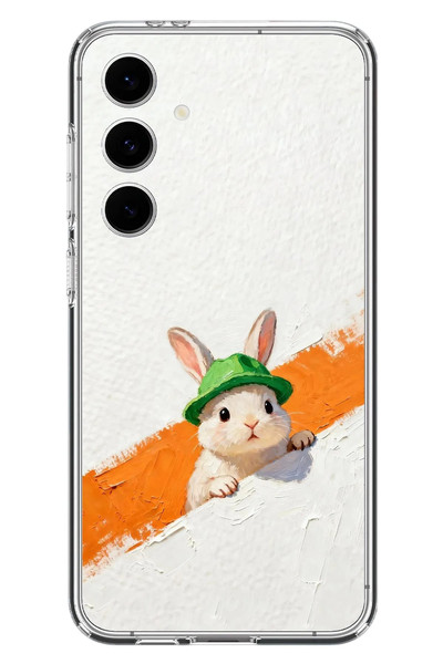 Le Balvo Samsung Galaxy S24 FE Uyumlu Yeşil Şapkalı Tavşan Baskılı Silikon Kılıf