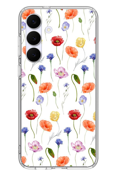 Le Balvo Samsung Galaxy S25 FE Uyumlu Sade Tek Çiçekler Baskılı Silikon Kılıf