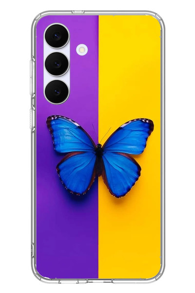 Le Balvo Samsung Galaxy S25 FE Uyumlu Mor Sarı Kelebek Baskılı Silikon Kılıf