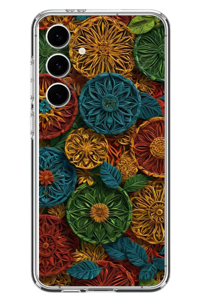 Le Balvo Samsung Galaxy S24 FE Uyumlu Hasır Örgü Çiçekler Baskılı Silikon Kılıf