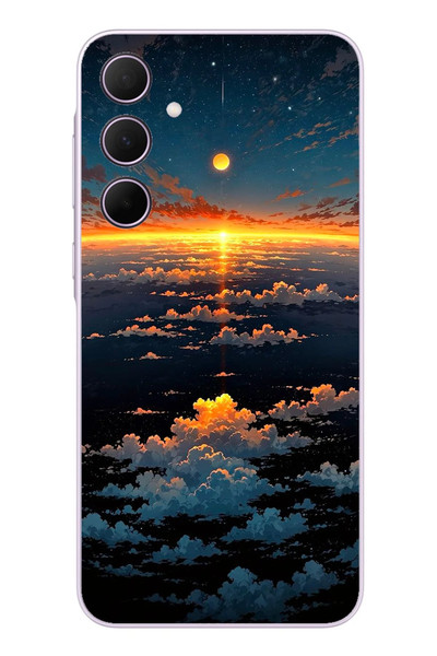 Le Balvo Samsung Galaxy A35 Uyumlu Gün Batımı ve Ay Baskılı Silikon Kılıf