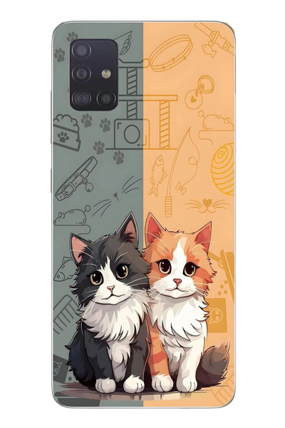 Le Balvo Samsung Galaxy A51 Uyumlu Sarı ve Siyah Kedi Baskılı Silikon Kılıf