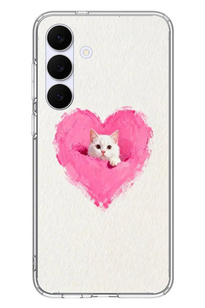 Le Balvo Samsung Galaxy S25 FE Uyumlu Pembe Kalpli Kedi Baskılı Silikon Kılıf