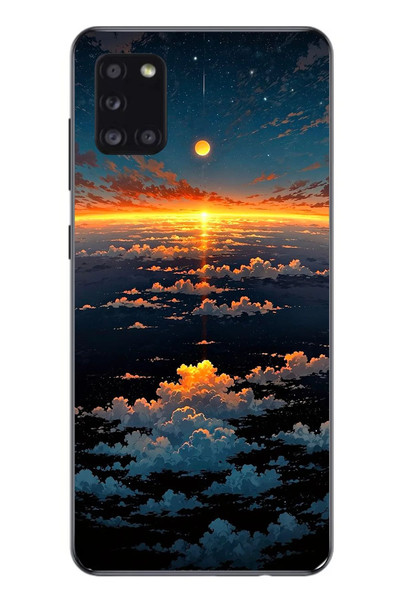 Le Balvo Samsung Galaxy A31 Uyumlu Gün Batımı ve Ay Baskılı Silikon Kılıf