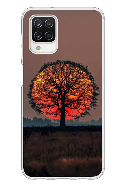 Le Balvo Samsung Galaxy A12 Uyumlu Güneşe Denk Gelen Ağaç Baskılı Silikon Kılıf