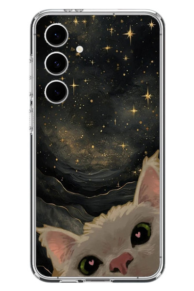 Le Balvo Samsung Galaxy S24 FE Uyumlu Siyah Gökyüzülü Kedi Baskılı Silikon Kılıf