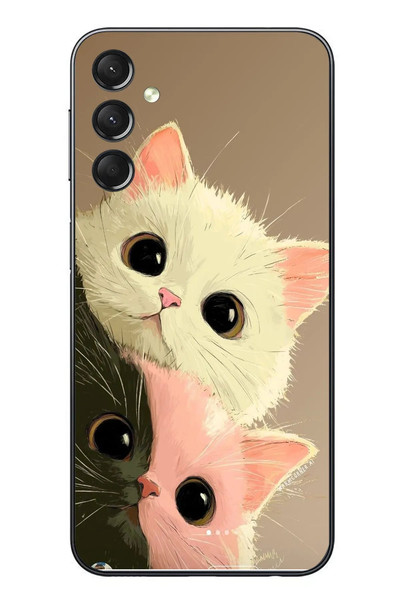 Le Balvo Samsung Galaxy A24 Uyumlu Pembe Siyah Beyaz Kedi Baskılı Silikon Kılıf