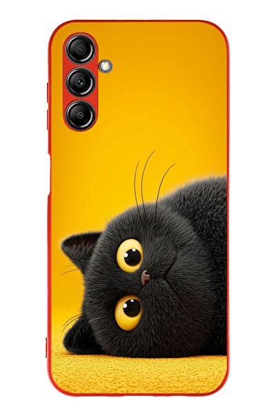 Le Balvo Samsung Galaxy A14 Uyumlu Yan Bakan Siyah Kedi Baskılı Silikon Kılıf