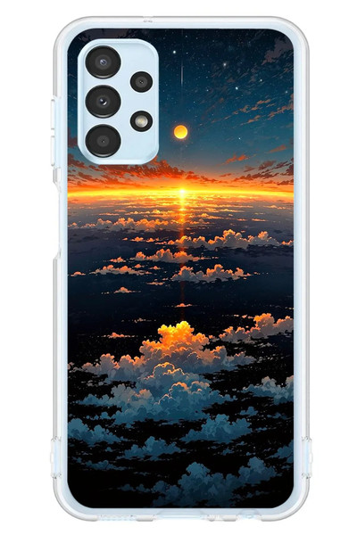 Le Balvo Samsung Galaxy A13 Uyumlu Gün Batımı ve Ay Baskılı Silikon Kılıf