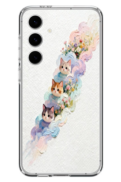 Le Balvo Samsung Galaxy S24 FE Uyumlu Yağlı Boya Kediler Baskılı Silikon Kılıf