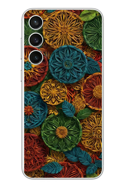 Le Balvo Samsung Galaxy S23 FE Uyumlu Hasır Örgü Çiçekler Baskılı Silikon Kılıf
