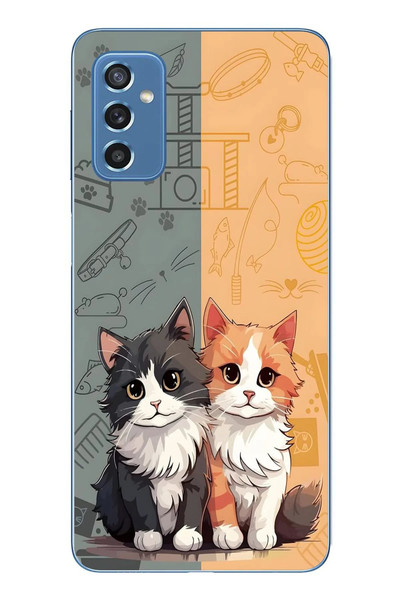 Le Balvo Samsung Galaxy M52 Uyumlu Sarı ve Siyah Kedi Baskılı Silikon Kılıf