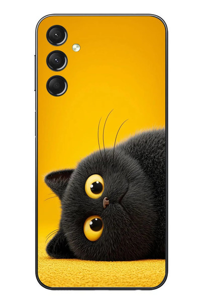 Le Balvo Samsung Galaxy A24 Uyumlu Yan Bakan Siyah Kedi Baskılı Silikon Kılıf