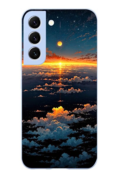 Le Balvo Samsung Galaxy S22 Uyumlu Gün Batımı ve Ay Baskılı Silikon Kılıf