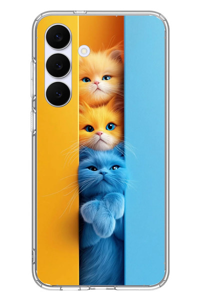 Le Balvo Samsung Galaxy S25 FE Uyumlu Mavi Sarı Kediler Baskılı Silikon Kılıf