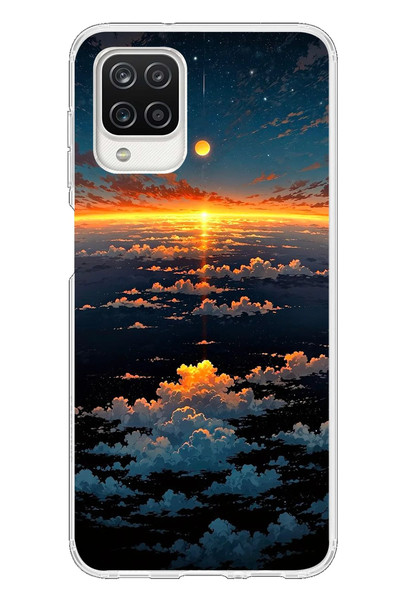 Le Balvo Samsung Galaxy A12 Uyumlu Gün Batımı ve Ay Baskılı Silikon Kılıf