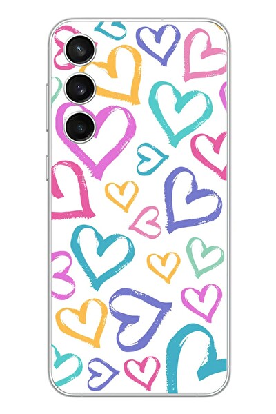 Le Balvo Samsung Galaxy S23 FE Uyumlu Modern Çizgi Kalpler Baskılı Silikon Kılıf