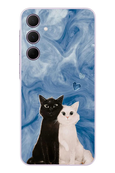 Le Balvo Samsung Galaxy A35 Uyumlu Siyah ve Beyaz Kedi Baskılı Silikon Kılıf