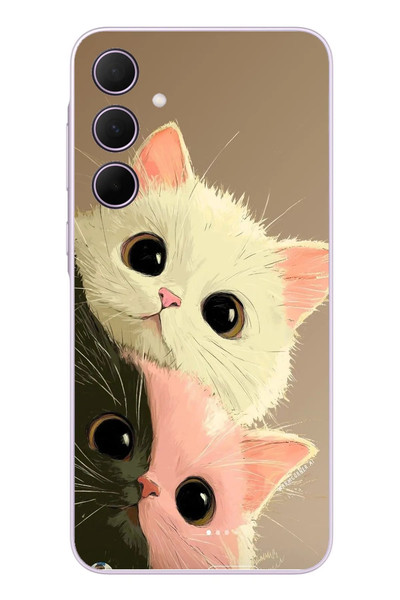 Le Balvo Samsung Galaxy A35 Uyumlu Pembe Siyah Beyaz Kedi Baskılı Silikon Kılıf
