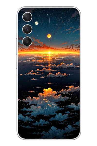 Le Balvo Samsung Galaxy A34 Uyumlu Gün Batımı ve Ay Baskılı Silikon Kılıf
