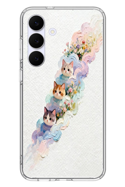 Le Balvo Samsung Galaxy S25 FE Uyumlu Yağlı Boya Kediler Baskılı Silikon Kılıf
