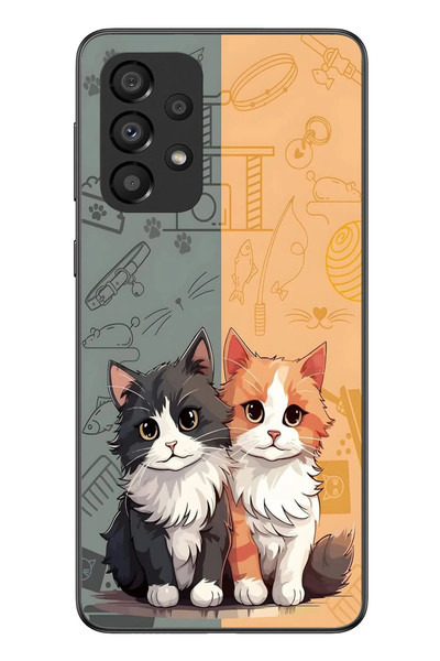 Le Balvo Samsung Galaxy A33 Uyumlu Sarı ve Siyah Kedi Baskılı Silikon Kılıf