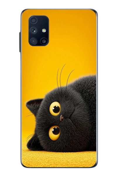 Le Balvo Samsung Galaxy M51 Uyumlu Yan Bakan Siyah Kedi Baskılı Silikon Kılıf