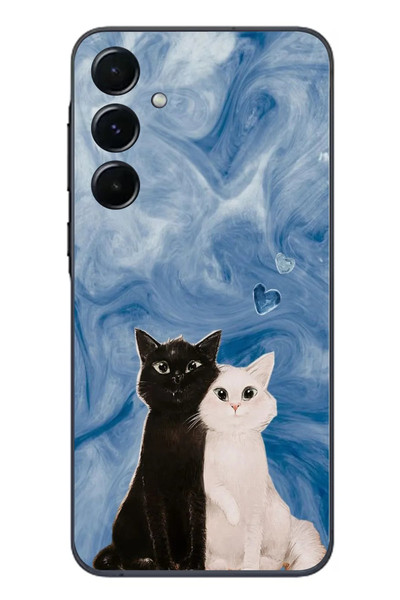 Le Balvo Samsung Galaxy A55 Uyumlu Siyah ve Beyaz Kedi Baskılı Silikon Kılıf