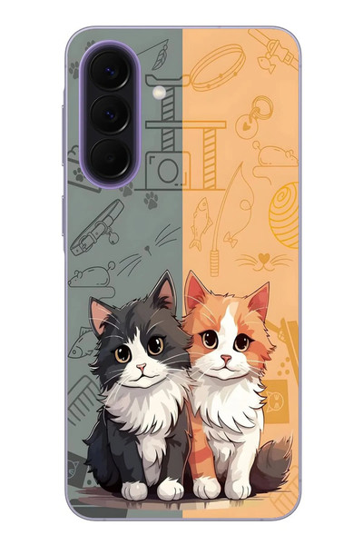 Le Balvo Samsung Galaxy A57 Uyumlu Sarı ve Siyah Kedi Baskılı Silikon Kılıf