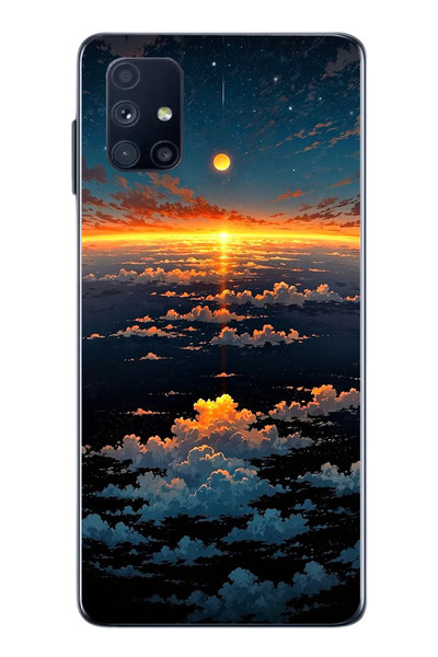 Le Balvo Samsung Galaxy M51 Uyumlu Gün Batımı ve Ay Baskılı Silikon Kılıf