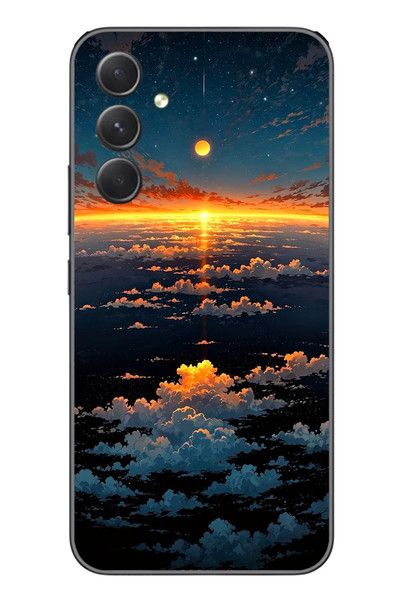 Le Balvo Samsung Galaxy A54 Uyumlu Gün Batımı ve Ay Baskılı Silikon Kılıf