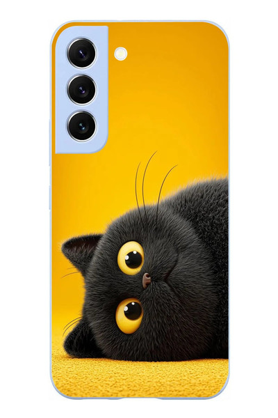 Le Balvo Samsung Galaxy S22 Uyumlu Yan Bakan Siyah Kedi Baskılı Silikon Kılıf