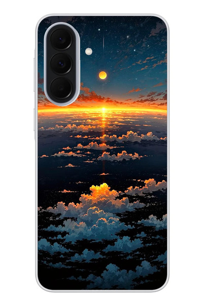 Le Balvo Samsung Galaxy A37 Uyumlu Gün Batımı ve Ay Baskılı Silikon Kılıf