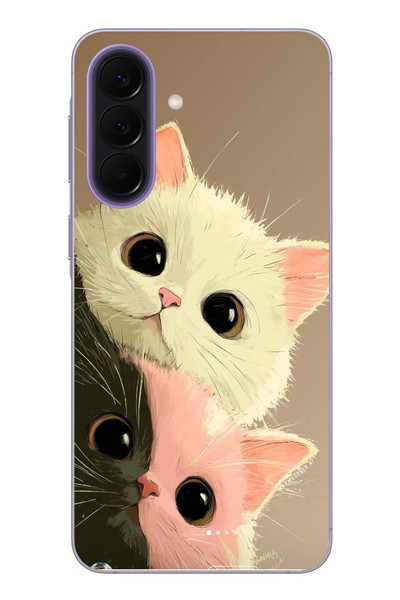 Le Balvo Samsung Galaxy A57 Uyumlu Pembe Siyah Beyaz Kedi Baskılı Silikon Kılıf