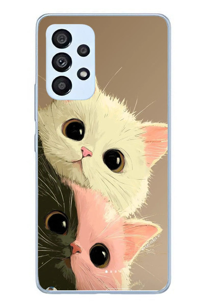 Le Balvo Samsung Galaxy A53 Uyumlu Pembe Siyah Beyaz Kedi Baskılı Silikon Kılıf