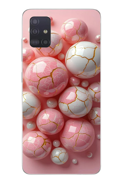 Le Balvo Samsung Galaxy A51 Uyumlu Pembe Beyaz Kırık Toplar Baskılı Silikon Kılıf