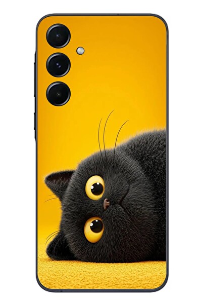 Le Balvo Samsung Galaxy A55 Uyumlu Yan Bakan Siyah Kedi Baskılı Silikon Kılıf