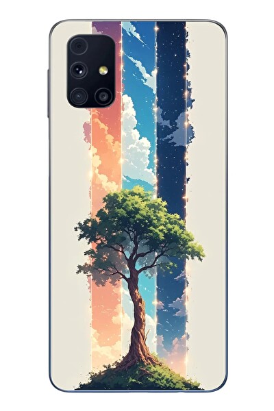 Le Balvo Samsung Galaxy M31s Uyumlu Yalnız Ağaç Dört Mevsim Baskılı Silikon Kılıf