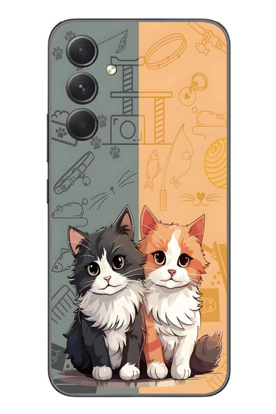 Le Balvo Samsung Galaxy A54 Uyumlu Sarı ve Siyah Kedi Baskılı Silikon Kılıf