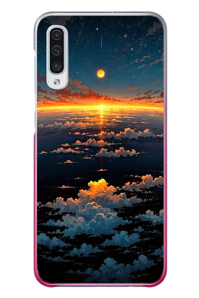 Le Balvo Samsung Galaxy A50 Uyumlu Gün Batımı ve Ay Baskılı Silikon Kılıf