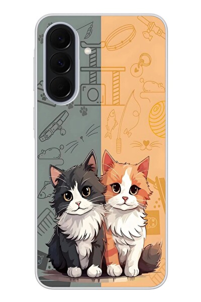 Le Balvo Samsung Galaxy A37 Uyumlu Sarı ve Siyah Kedi Baskılı Silikon Kılıf