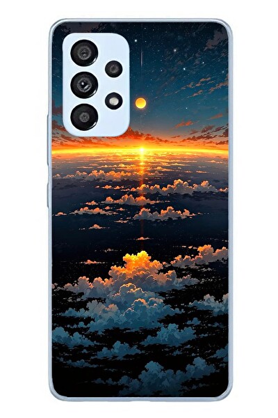 Le Balvo Samsung Galaxy A53 Uyumlu Gün Batımı ve Ay Baskılı Silikon Kılıf
