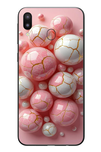 Le Balvo Samsung Galaxy M31 Uyumlu Pembe Beyaz Kırık Toplar Baskılı Silikon Kılıf