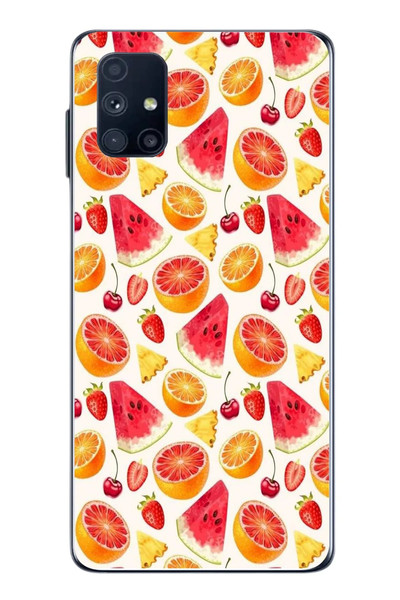 Le Balvo Samsung Galaxy M51 Uyumlu Karpuz ve Kan Portakalı Baskılı Silikon Kılıf